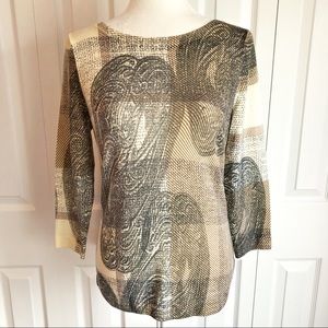 Talbots Tan Print Soft 100% Pure Merino Wool Print Sweater Small